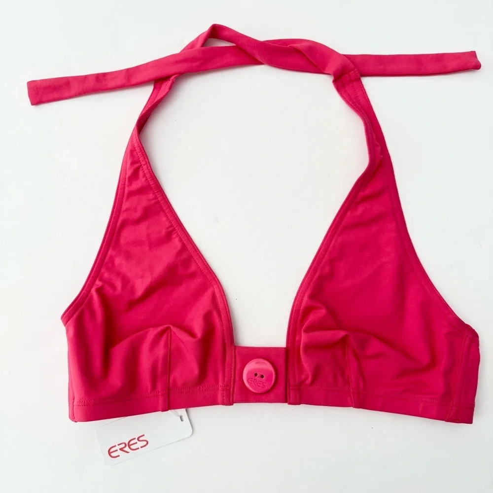 NWT ERES “Pop Roller” Button Detailed Halter Bikini Top Fuchsia Pink Full Cup - Picture 6 of 16
